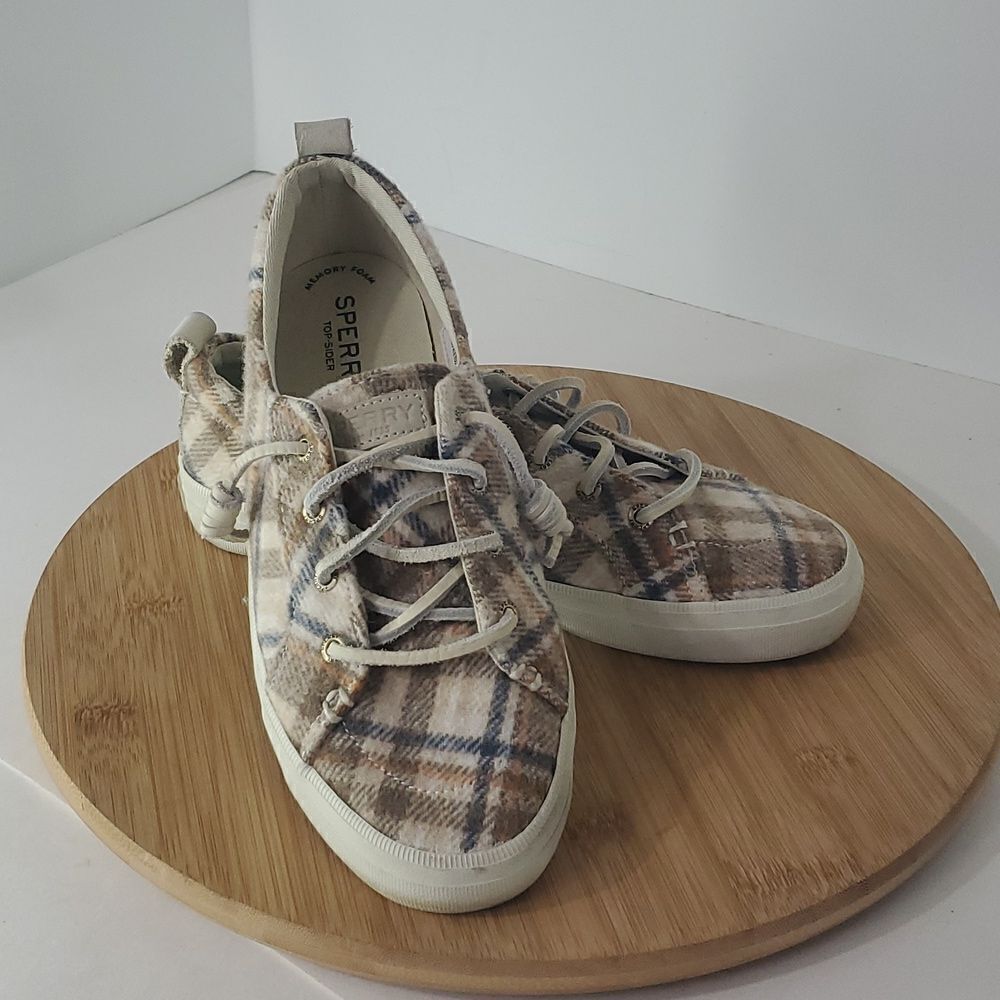 Sperry Top-Sider Crest Vibe Sneaker Ivory Wool Blend Plaid Women's Size 7